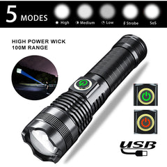 P50 Strong Light Zoom Flashlight Battery Display Usb Rechargeable Outdoor Lighting Strong Light Flashlight