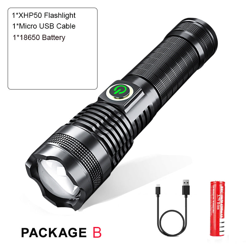 P50 Strong Light Zoom Flashlight Battery Display Usb Rechargeable Outdoor Lighting Strong Light Flashlight