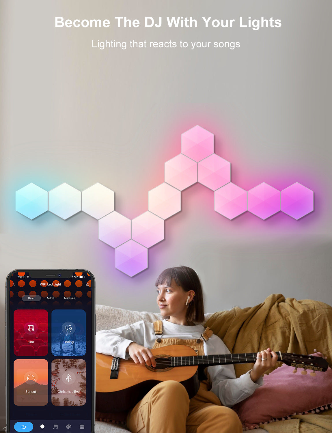 Graffiti Hexagonal Quantum Lamp Bedside Lamp Wall Lamp E-sports Ambience Light Smart Honeycomb Lamp