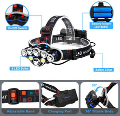 USB Charging 8LED Strong Light T6 Headlight Outdoor Multifunctional Camping Night Fishing Waterproof
